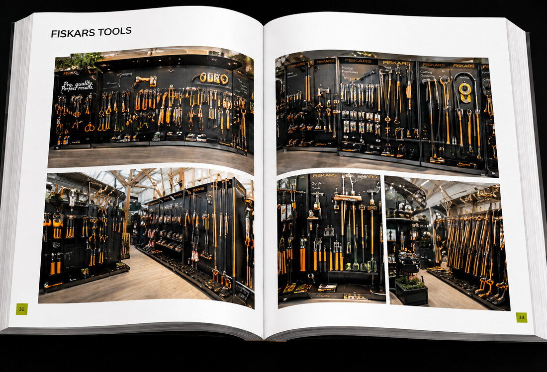 Pagina uit het Supplier Book met een uitgewerkte afdelingsoplossing voor tuingereedschap
