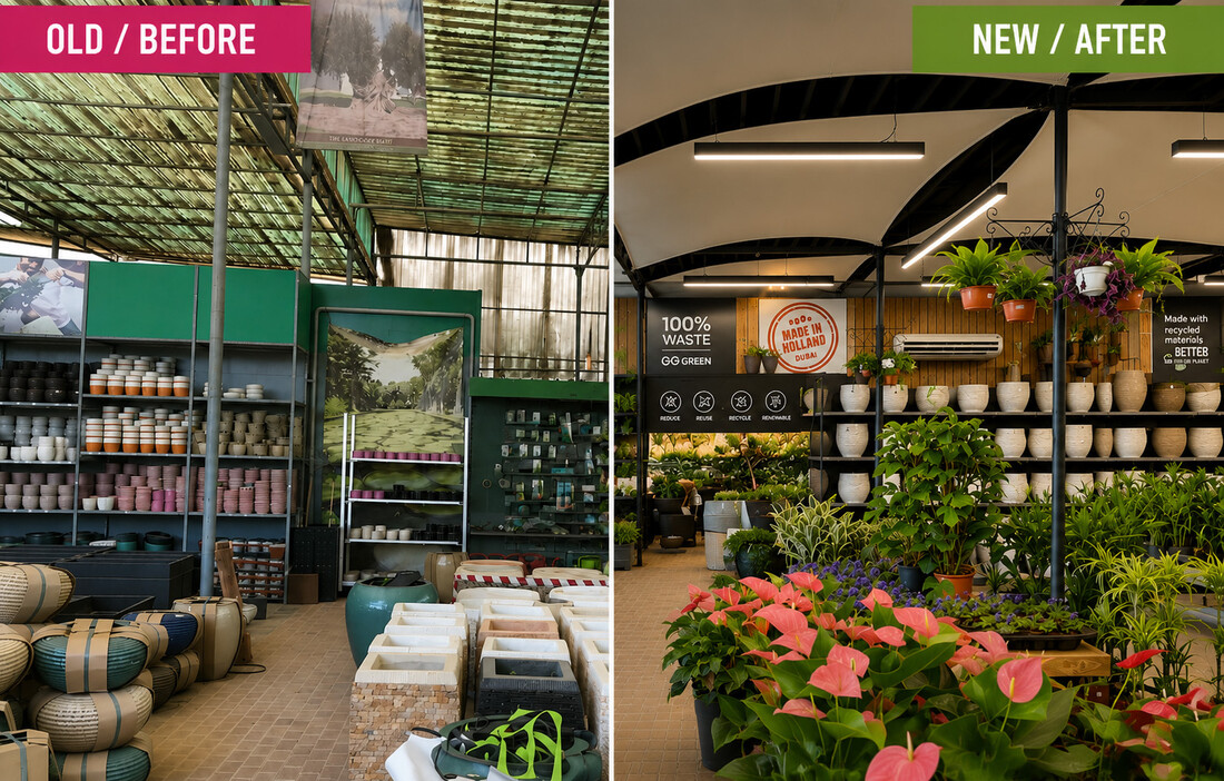 Acacia Garden Center Dubai voor en na de renovatie door Garden Center Advice