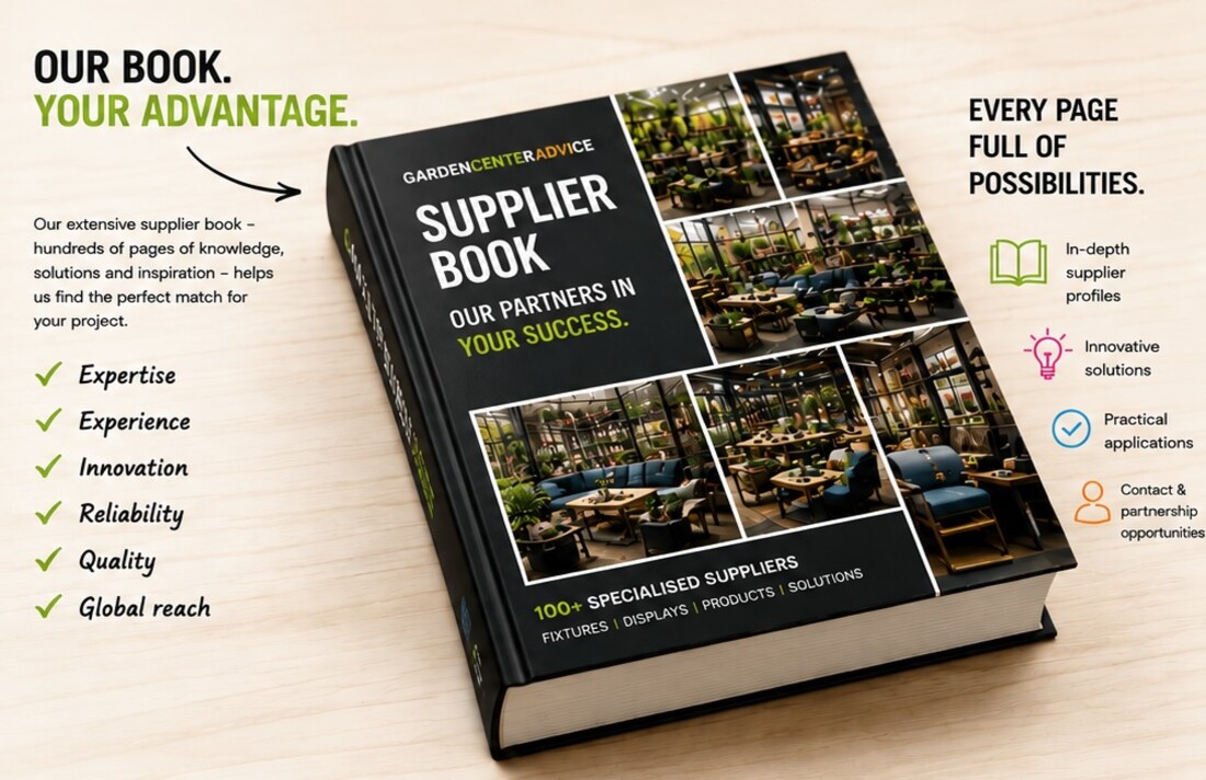 Supplier Book van Garden Center Advice met meer dan 100 gespecialiseerde leveranciers voor de tuincentrumbranche