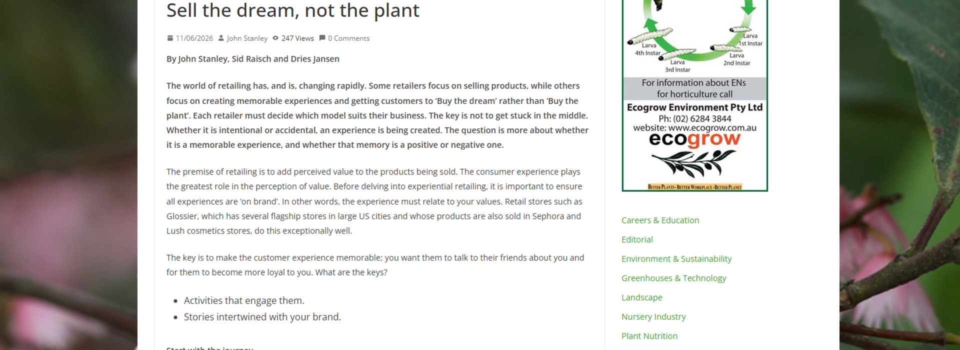 Verkoop de droom, niet de plant