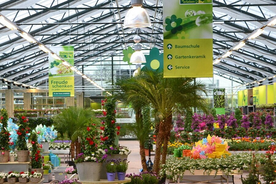 Tuincentrum met uitzicht op het dak