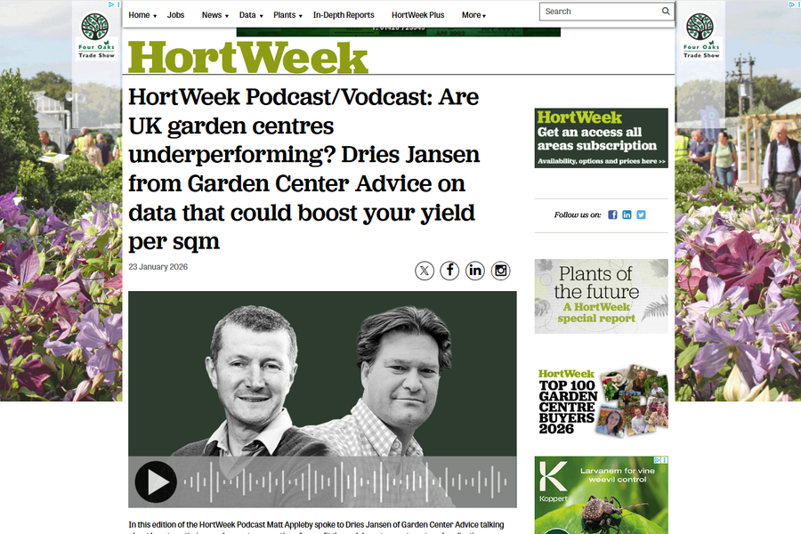 HortWeek Podcast/Vodcast: Are UK garden centres underperforming? Dries Jansen from Garden Center Advice on data that could boost your yield per sqm